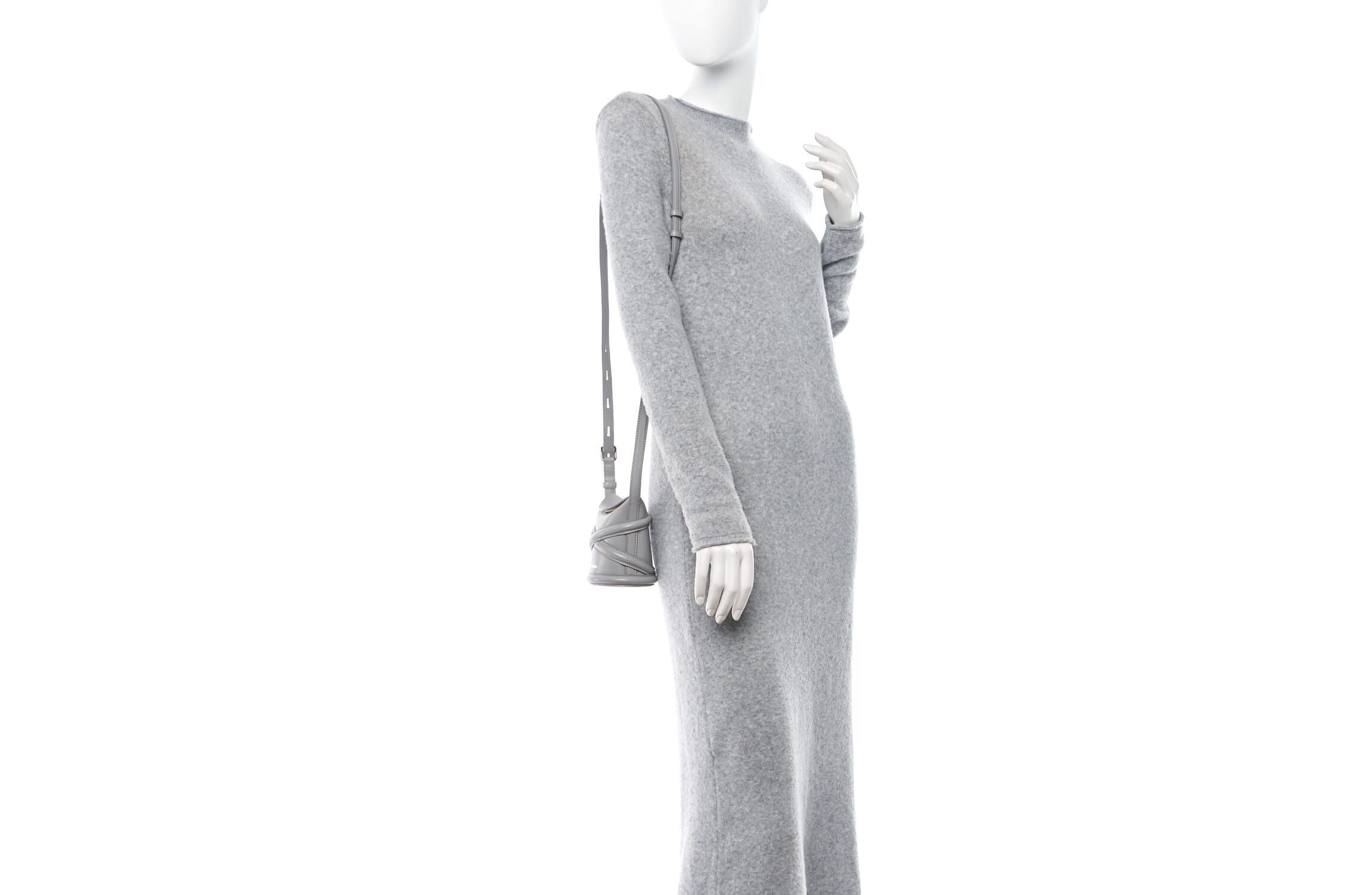 Alexander McQueen Calfskin The Curve Mini Bucket Bag Pale Grey -FINAL SALE NO RETURNS