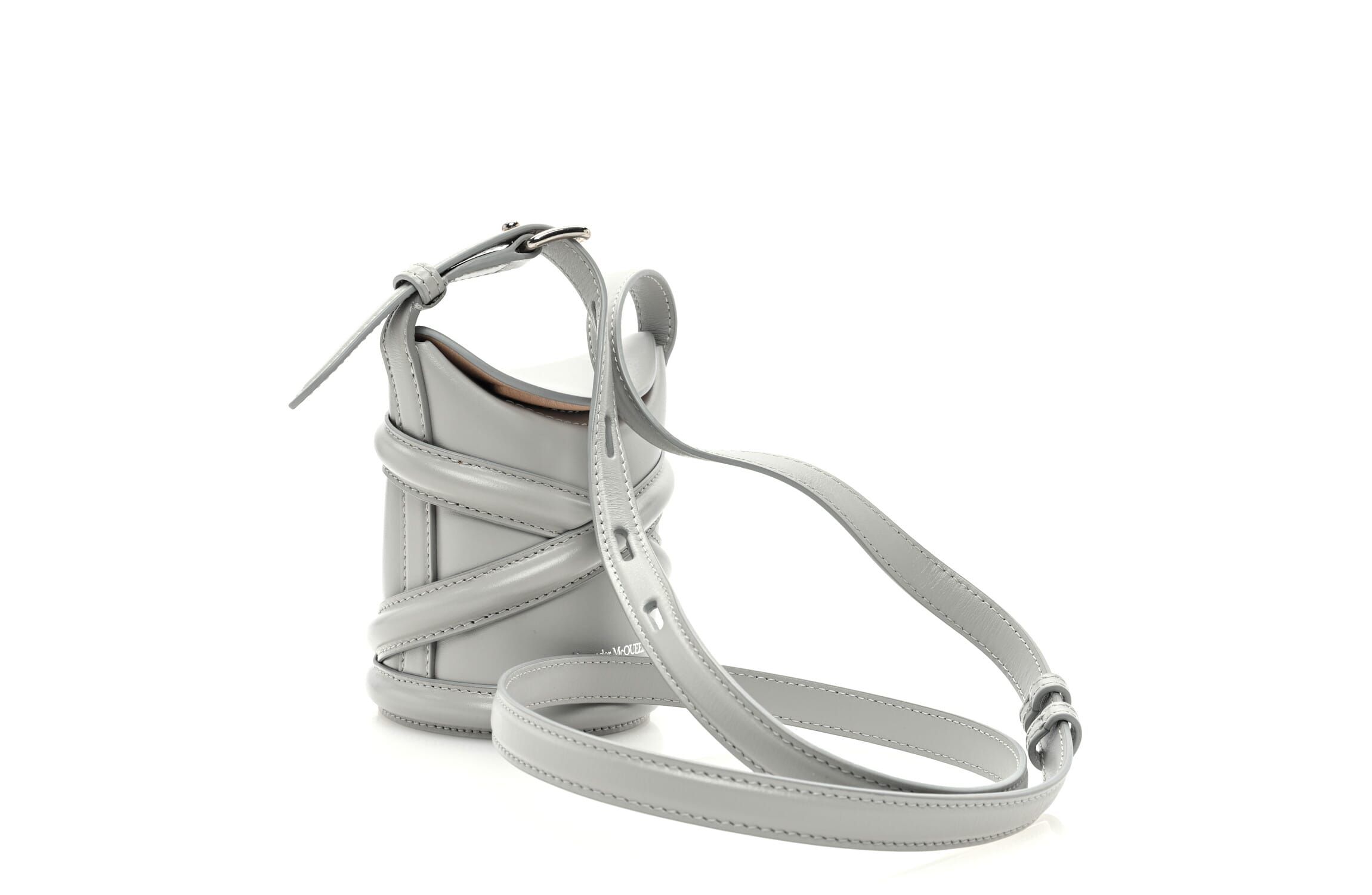 Alexander McQueen Calfskin The Curve Mini Bucket Bag Pale Grey -FINAL SALE NO RETURNS