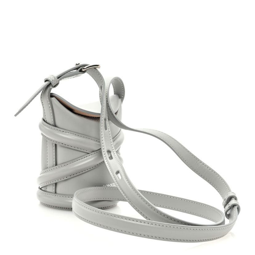 Alexander McQueen Calfskin The Curve Mini Bucket Bag Pale Grey -FINAL SALE NO RETURNS