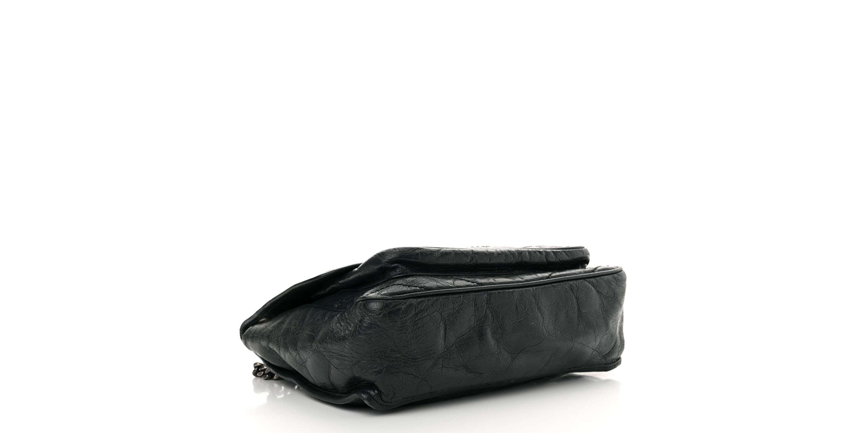 Saint Laurent Crinkled Calfskin Matelasse Monogram Medium Niki Chain Satchel Asphalt -FINAL SALE NO RETURNS