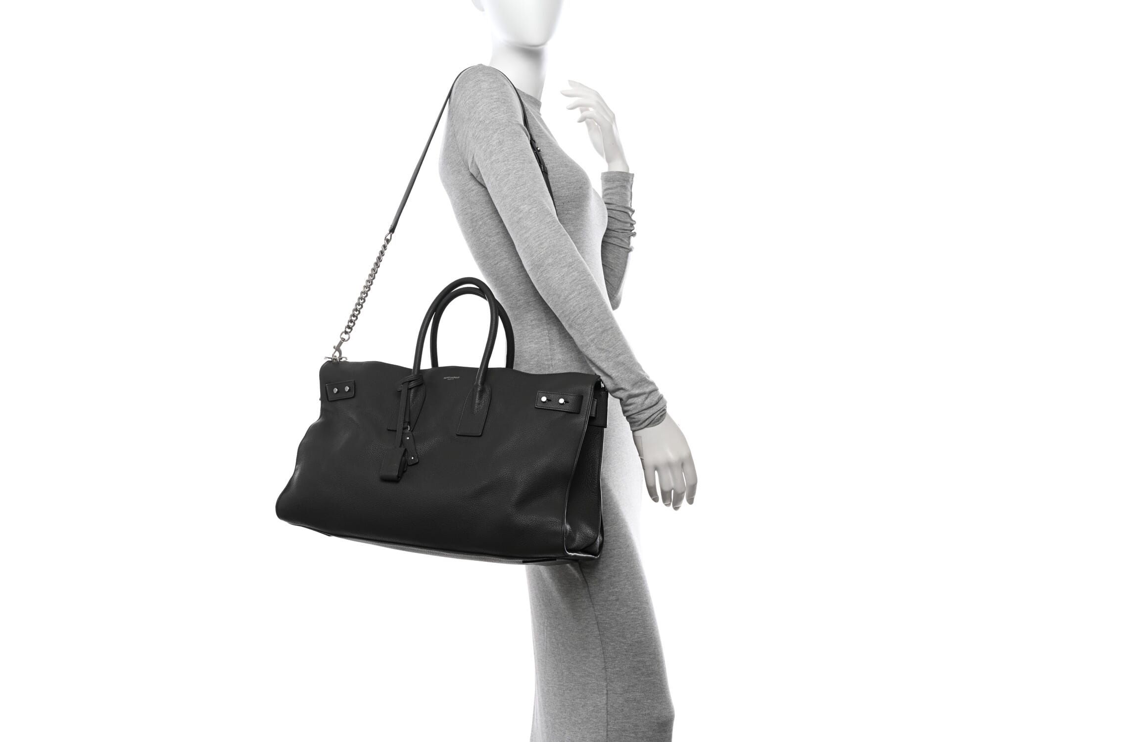 Saint Laurent Grained Calfskin Sac De Jour Souple Duffle 36H Asphalt Gray -FINAL SALE NO RETURNS