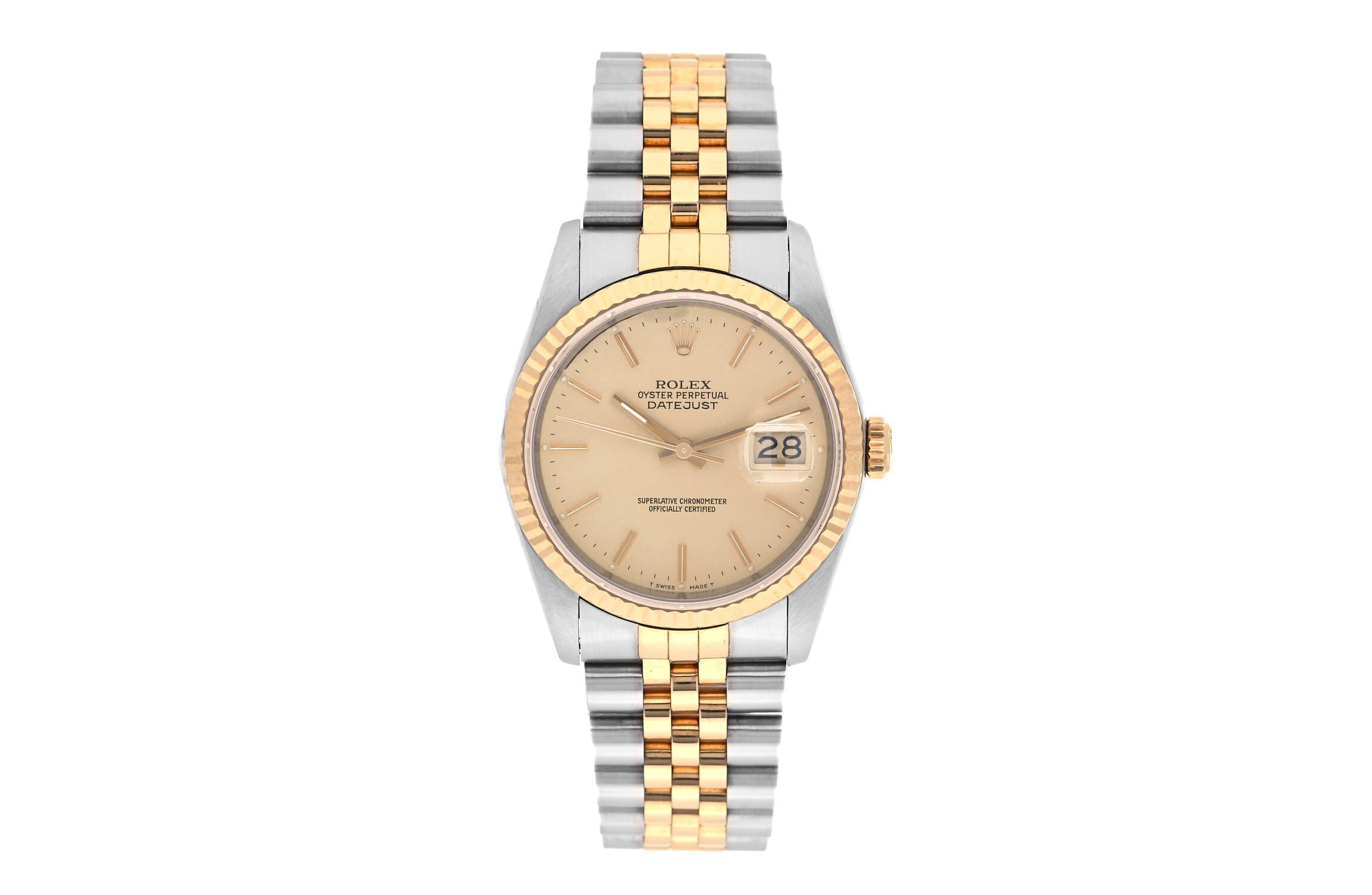Rolex Stainless Steel 18K Yellow Gold 36mm Oyster Perpetual Datejust Watch Champagne 16233 -FINAL SALE NO RETURNS