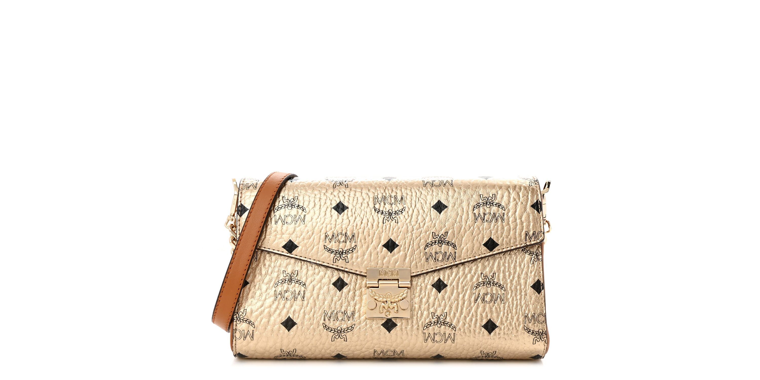 MCM Metallic Visetos Medium Millie Crossbody Bag Berlin Gold -FINAL SALE NO RETURNS