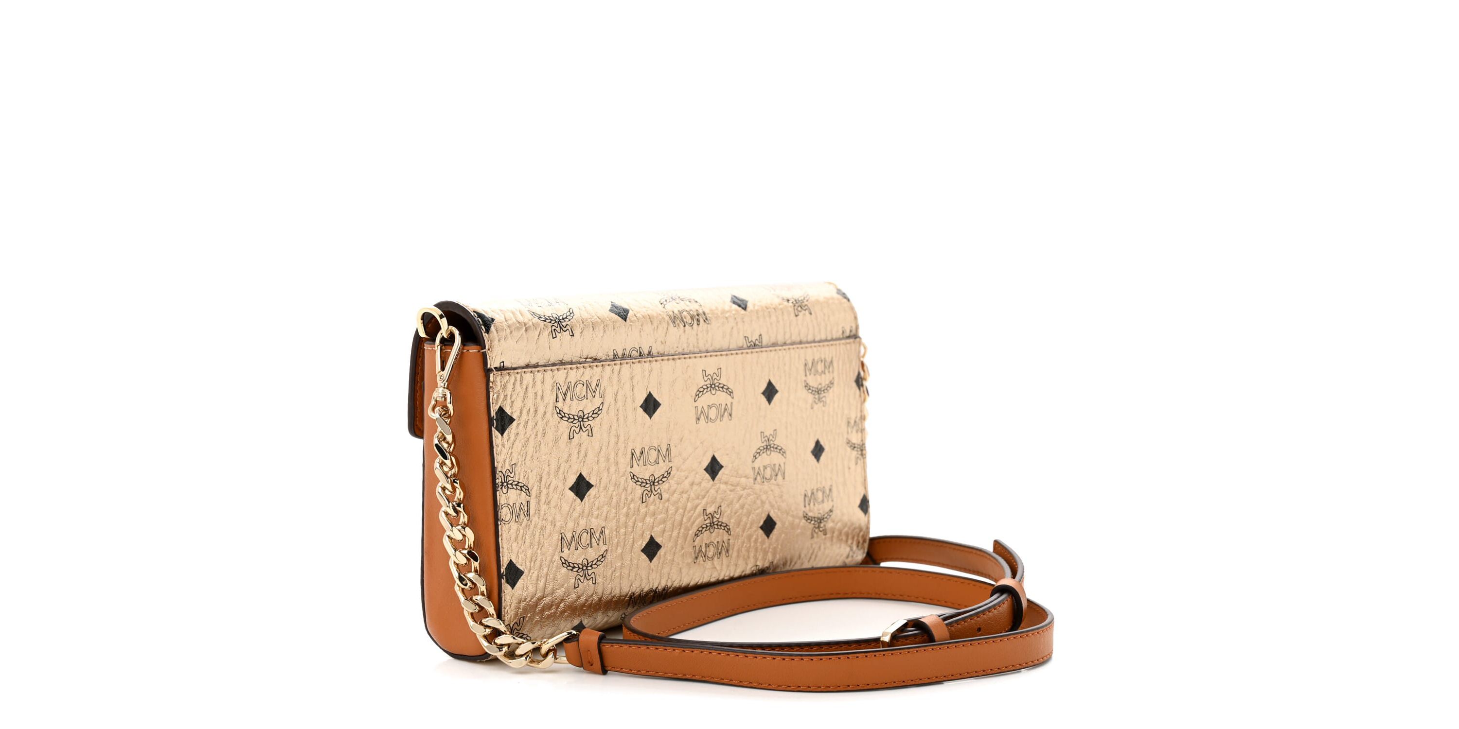 MCM Metallic Visetos Medium Millie Crossbody Bag Berlin Gold -FINAL SALE NO RETURNS