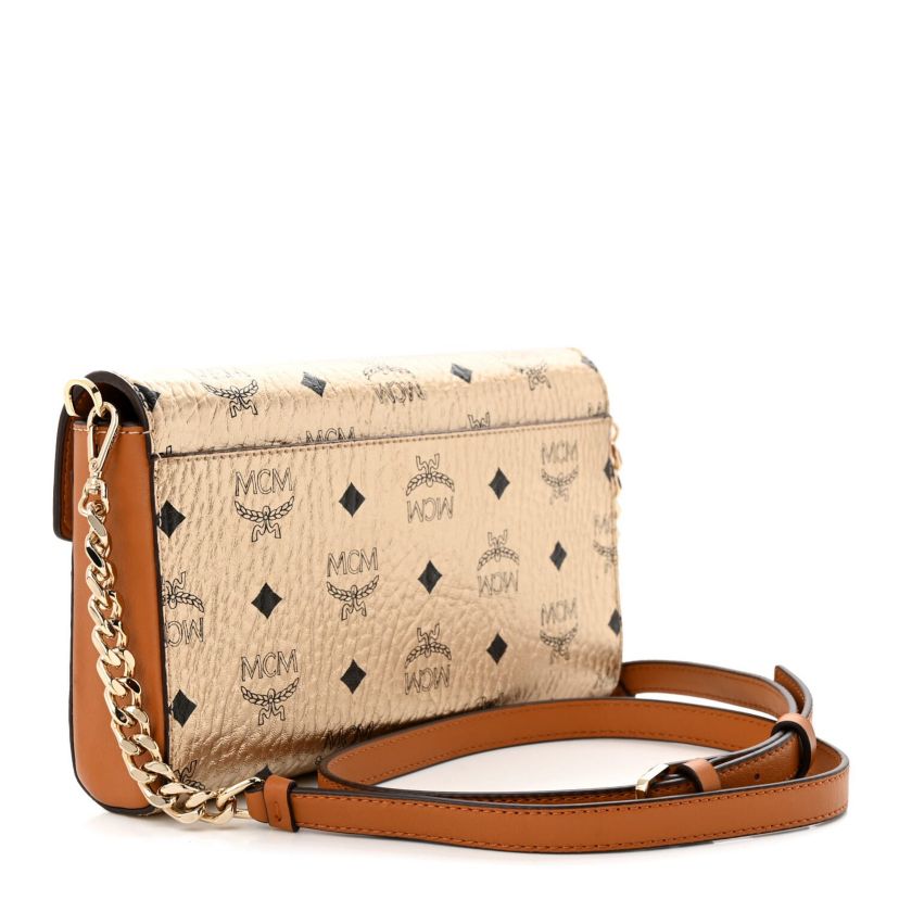 MCM Metallic Visetos Medium Millie Crossbody Bag Berlin Gold -FINAL SALE NO RETURNS