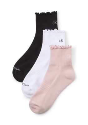 Calvin Klein Women's Cushion Ruffle Quarter Socks - 3 Pack, Pink