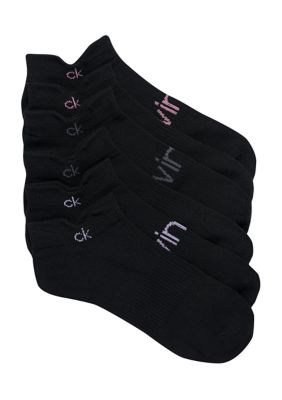 Calvin Klein Women's Set of 3 Flat Knit Double-Tab No Show Socks, Black