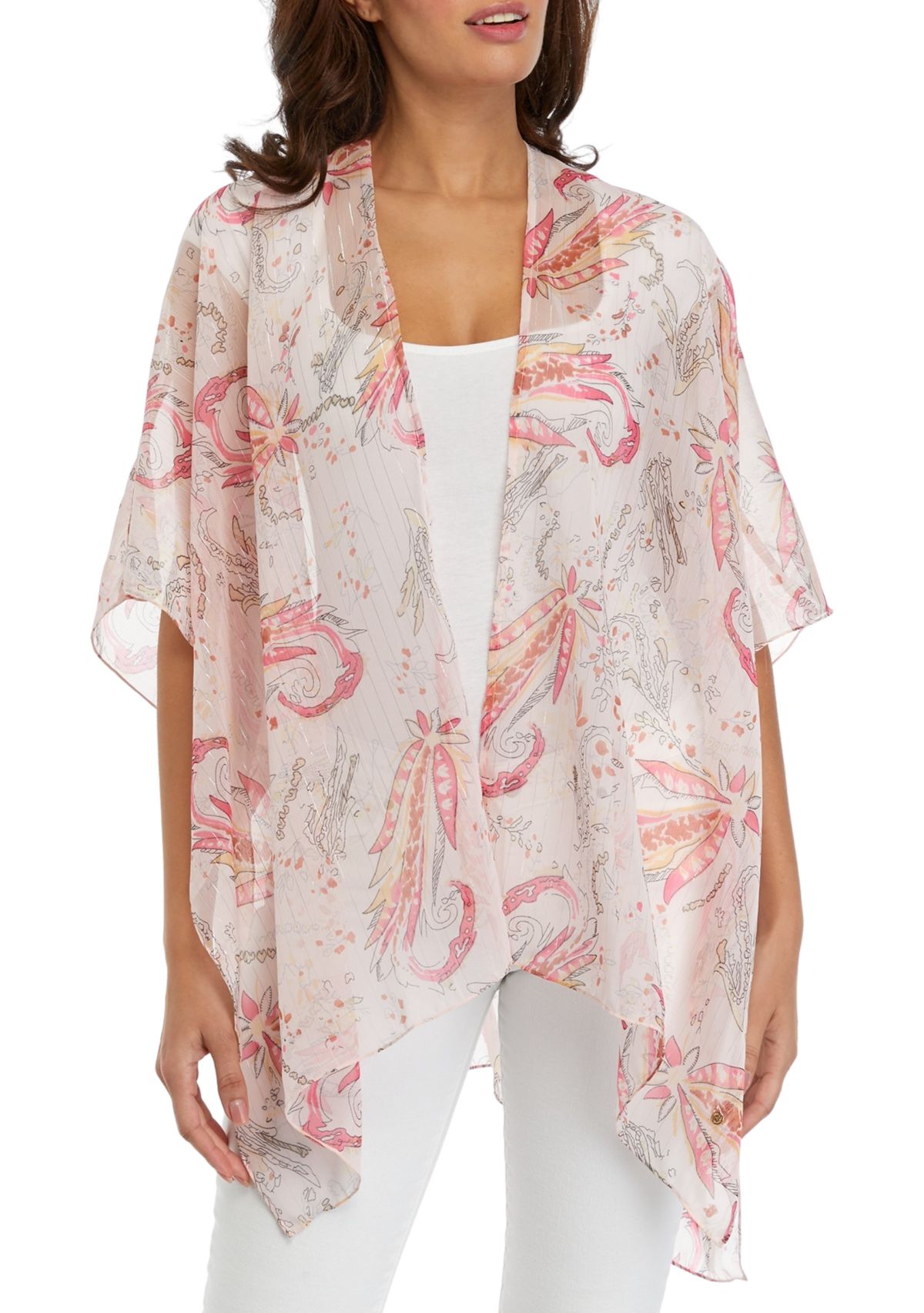 Womens Printed Lurex Ruana