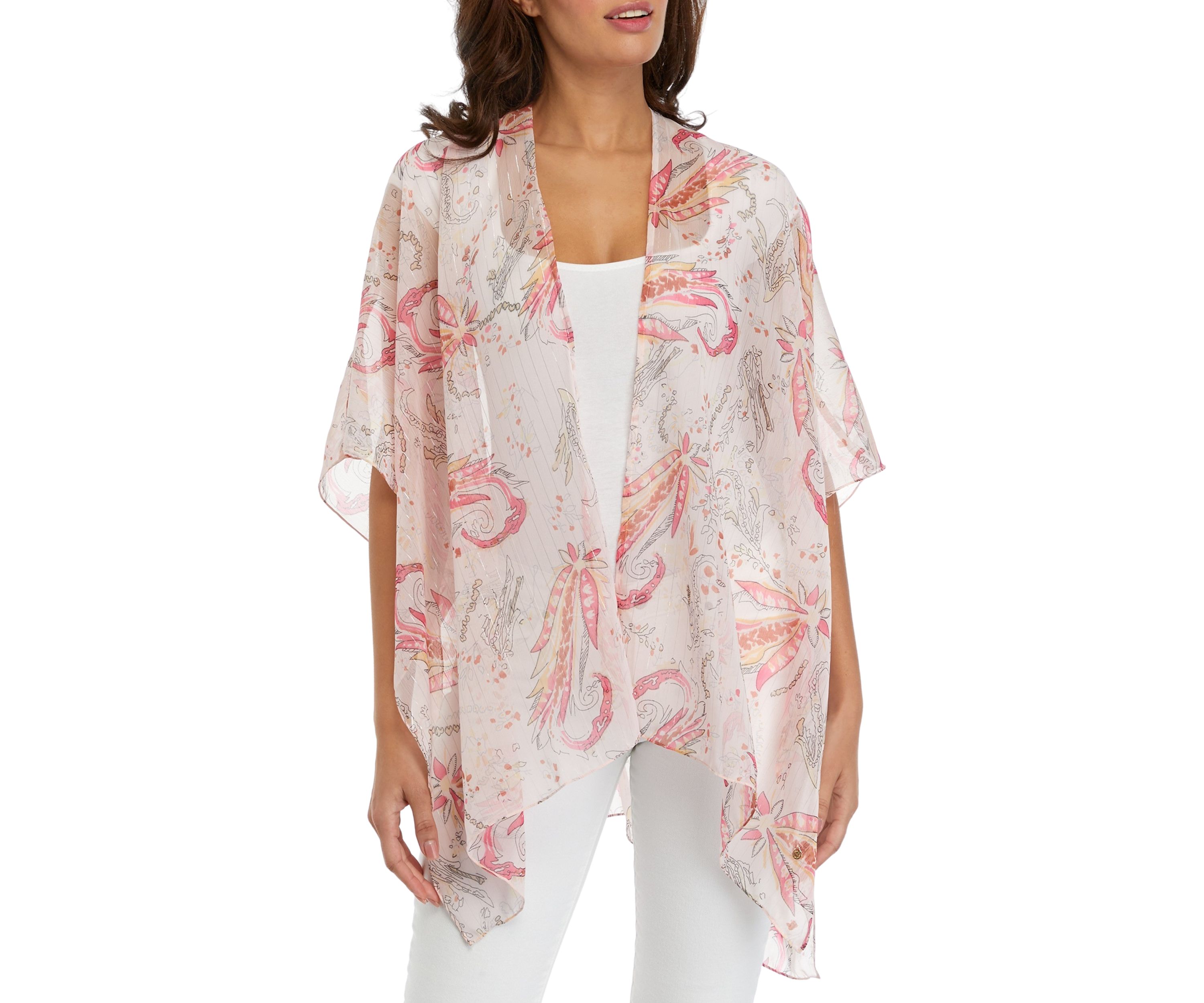 Womens Printed Lurex Ruana