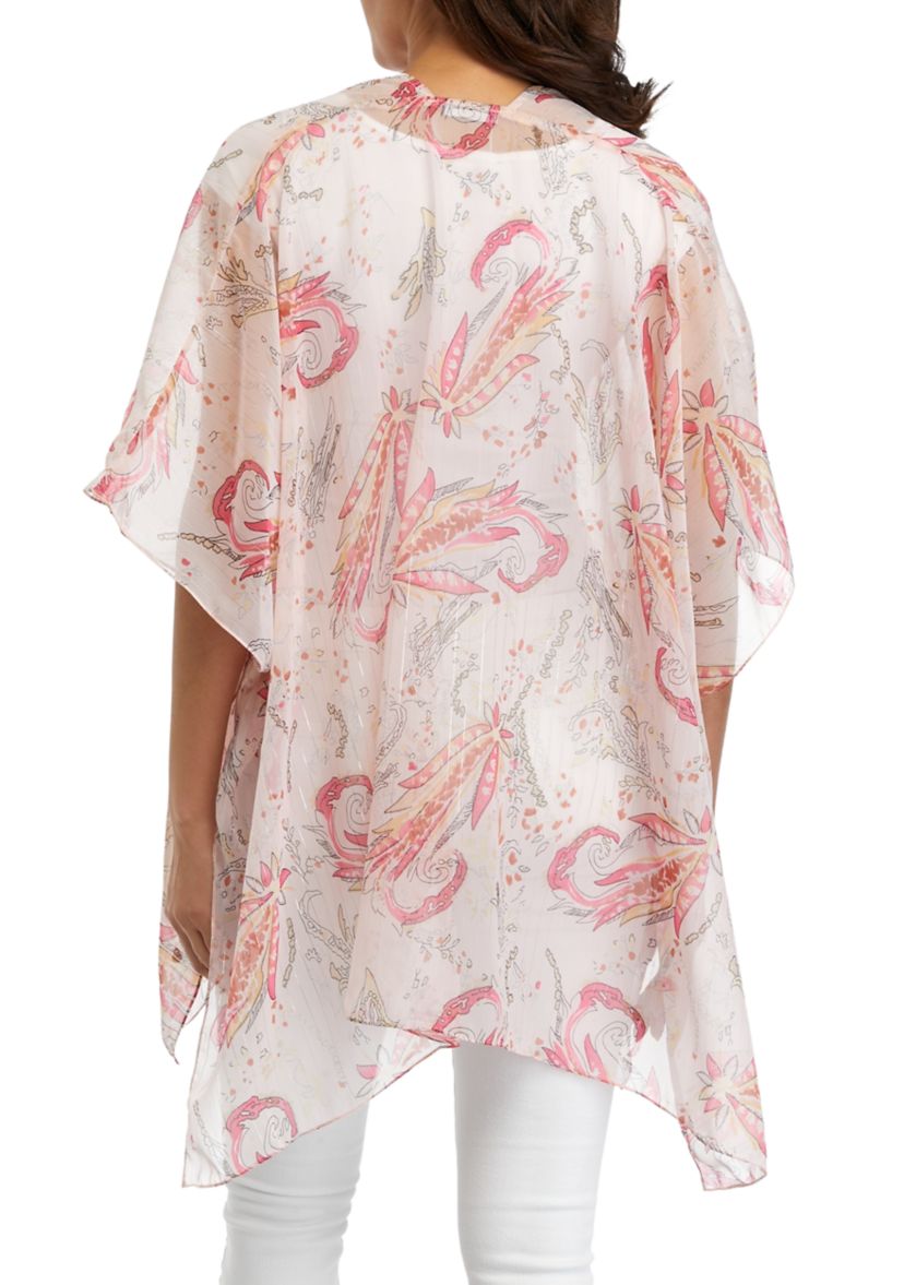 Womens Printed Lurex Ruana