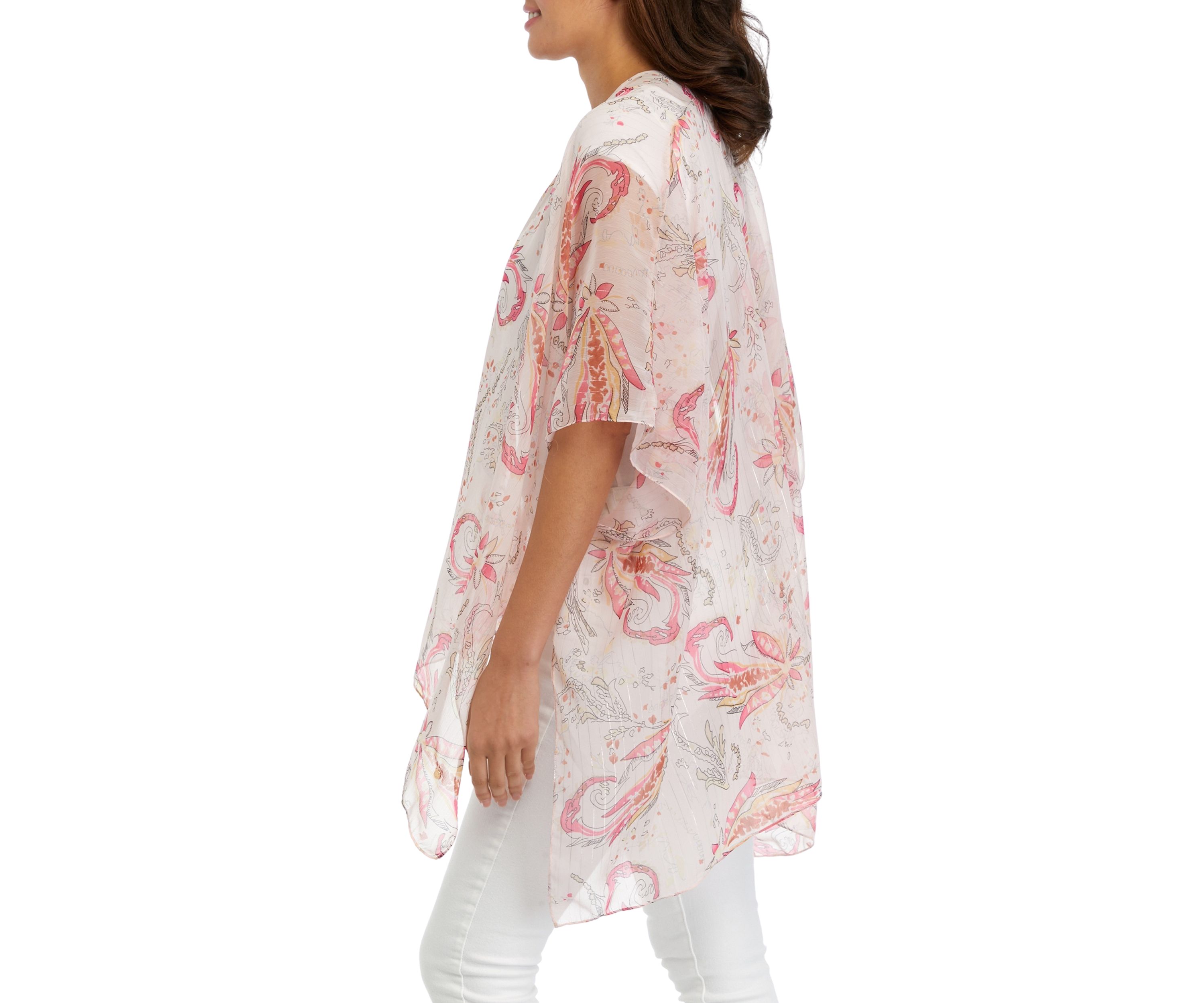 Womens Printed Lurex Ruana