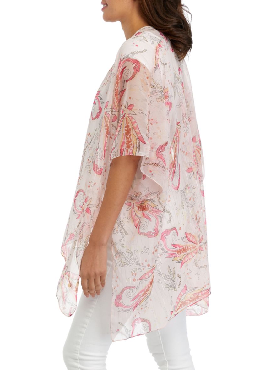 Womens Printed Lurex Ruana