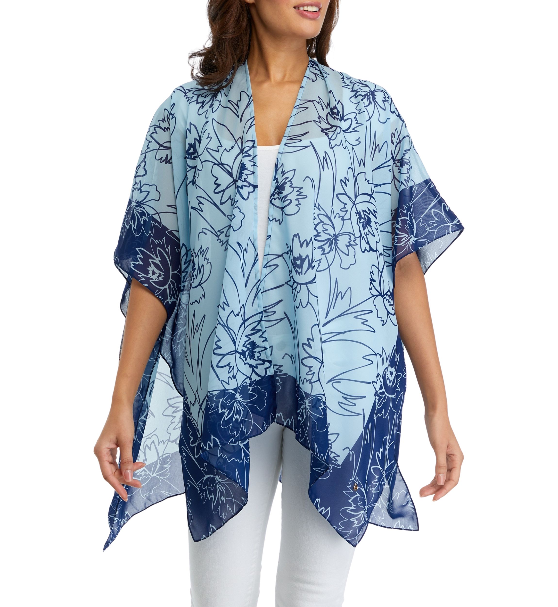 Womens Sketched Floral Ruana