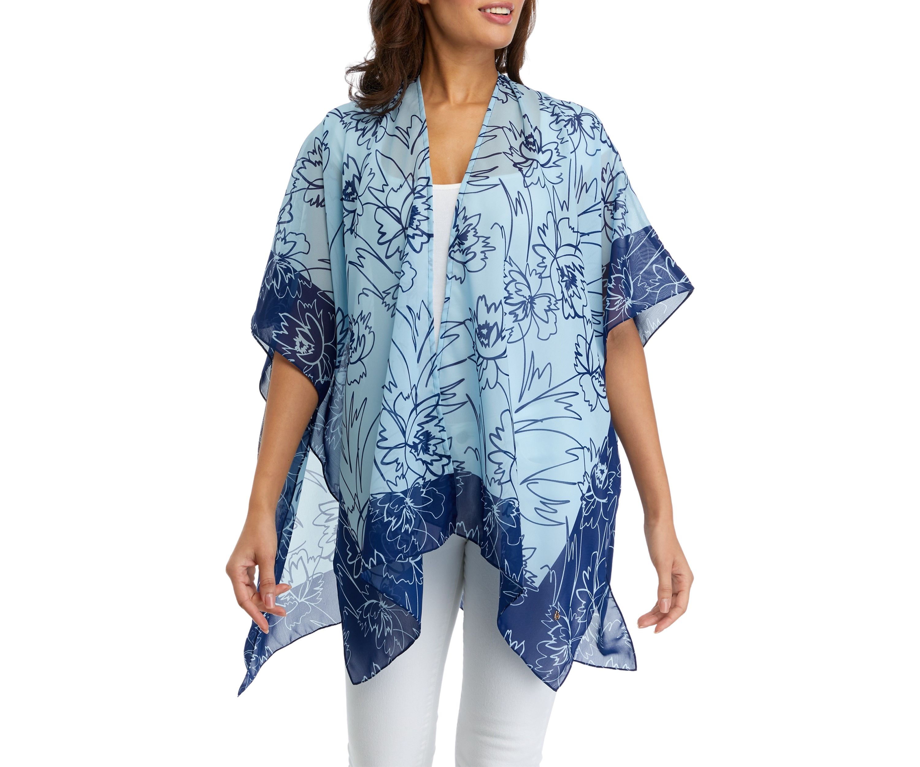 Womens Sketched Floral Ruana