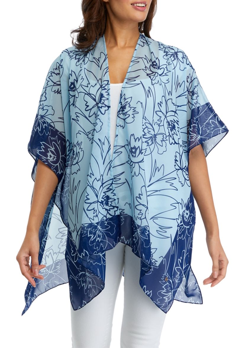 Womens Sketched Floral Ruana