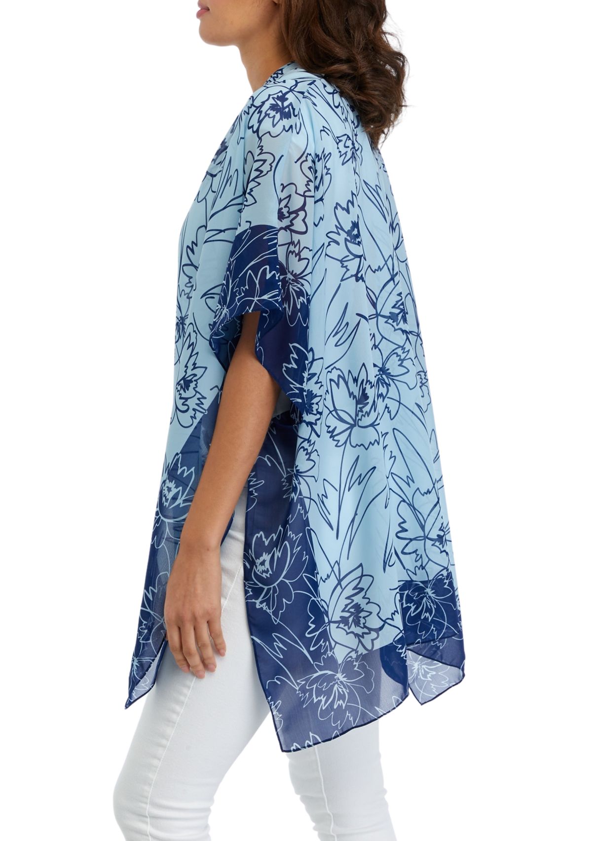 Womens Sketched Floral Ruana