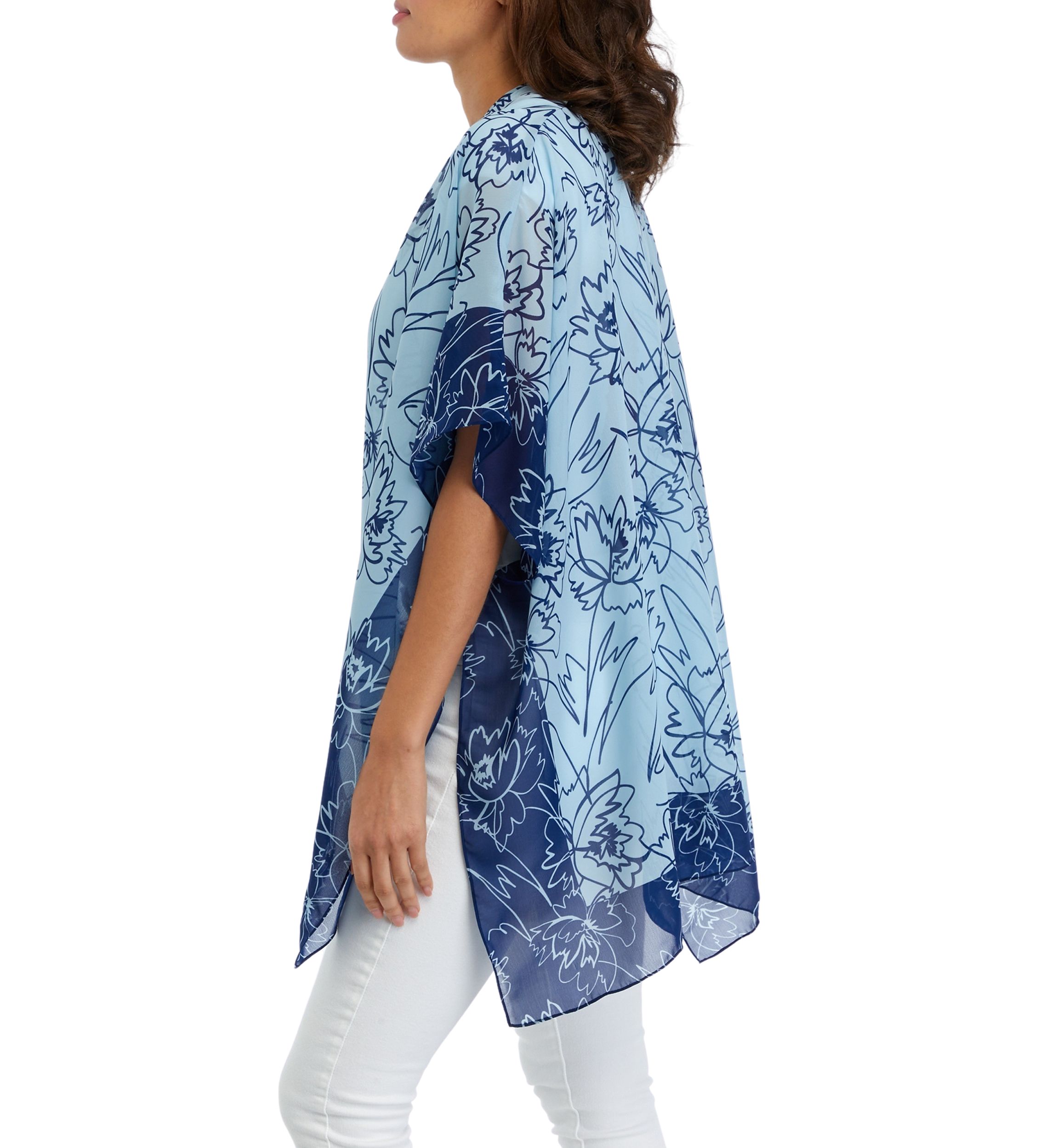 Womens Sketched Floral Ruana