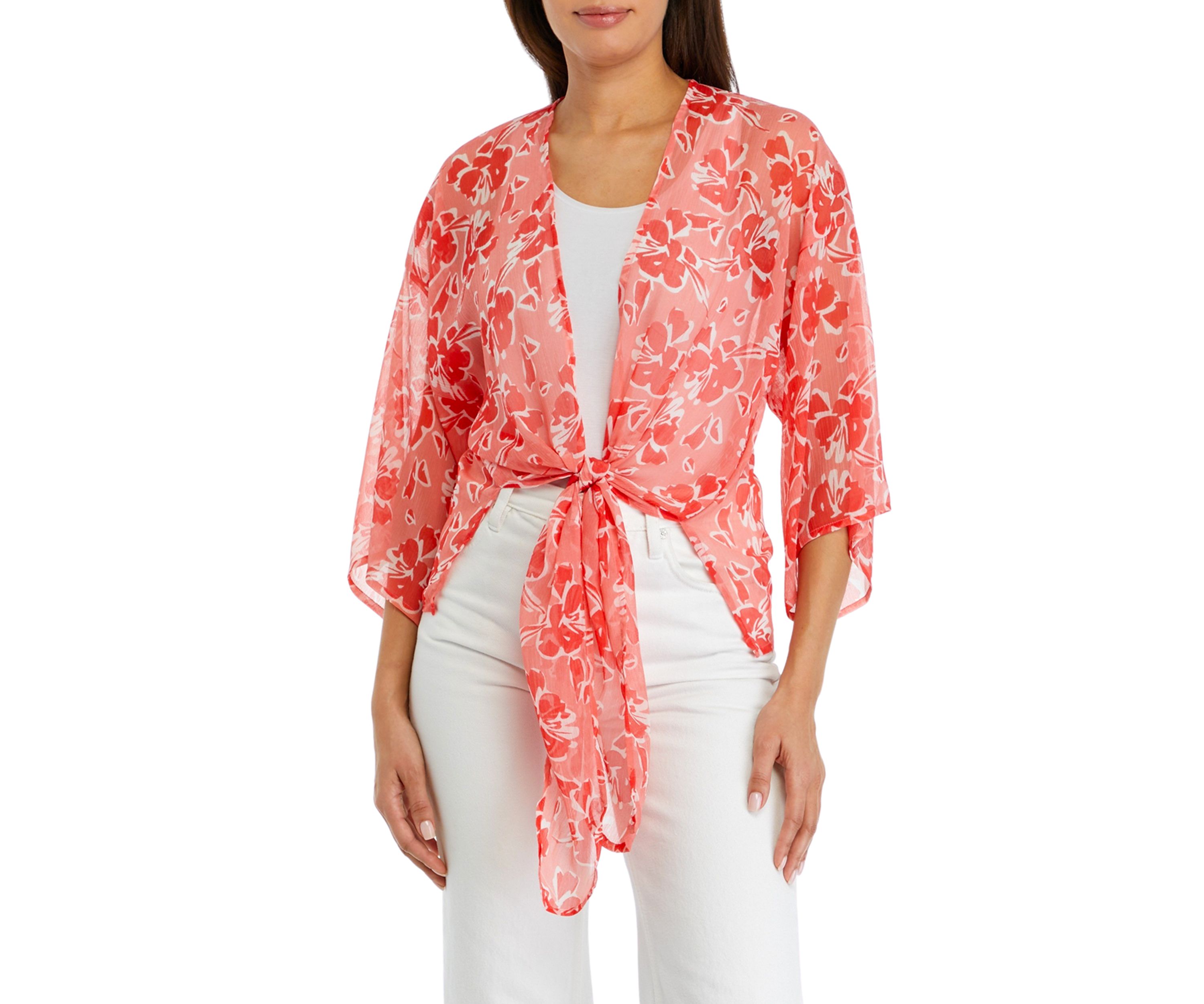 Womens Floral Tie Front Topper 