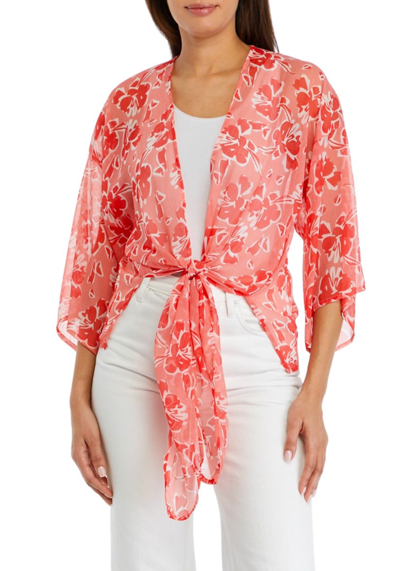 Womens Floral Tie Front Topper 