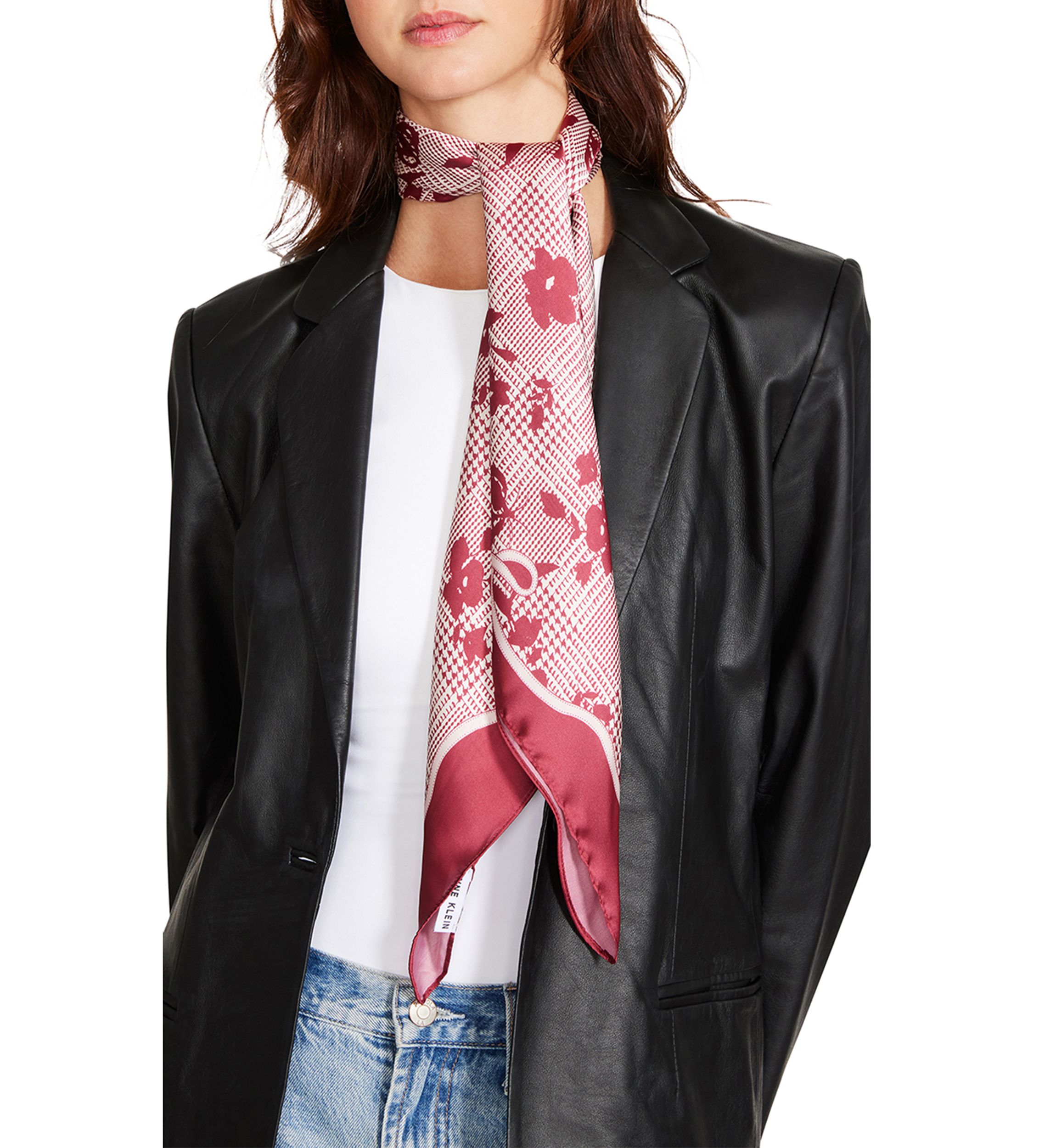 Houndstooth Floral Printed Square Scarf