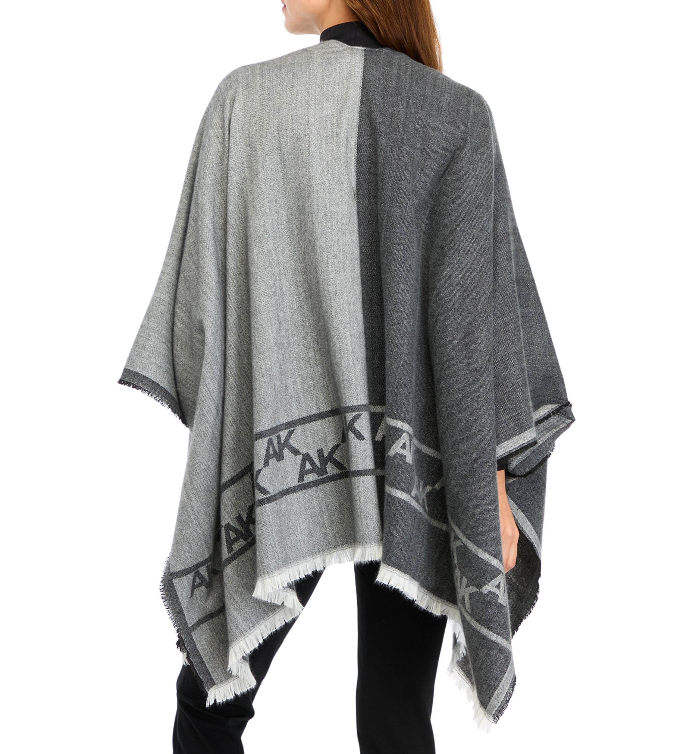 Womens Two Tone Fringe Hem Jacquard Knit Ruana