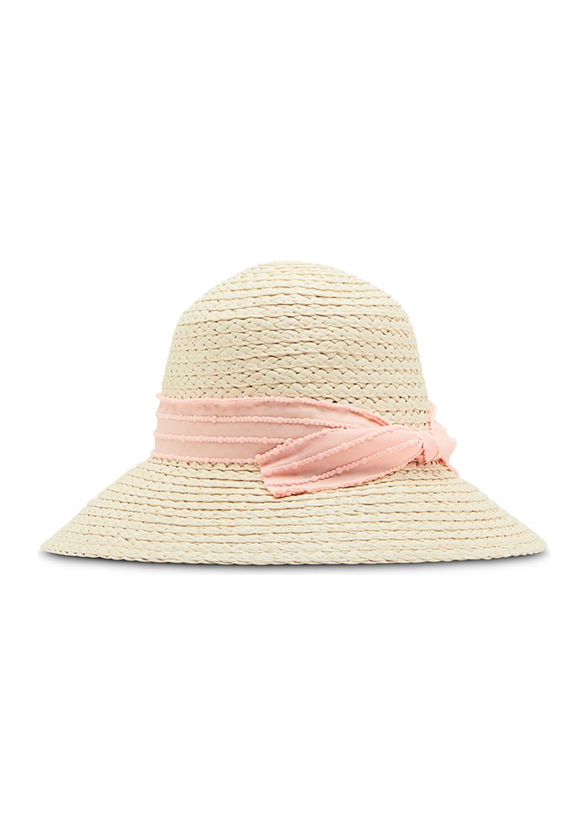 Slub Bow Straw Cloche Hat