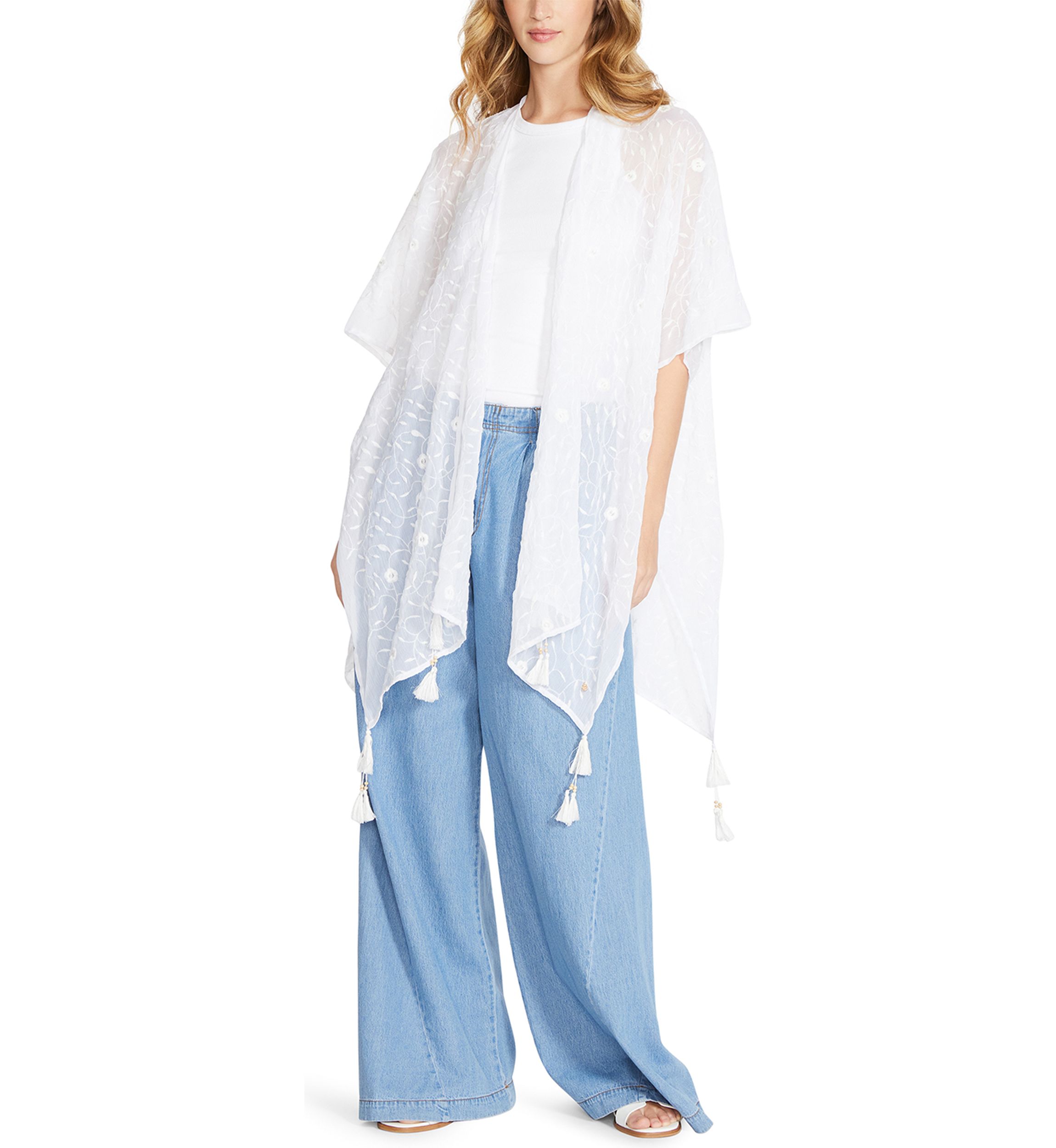 Trailing Floral Embroidery Ruana