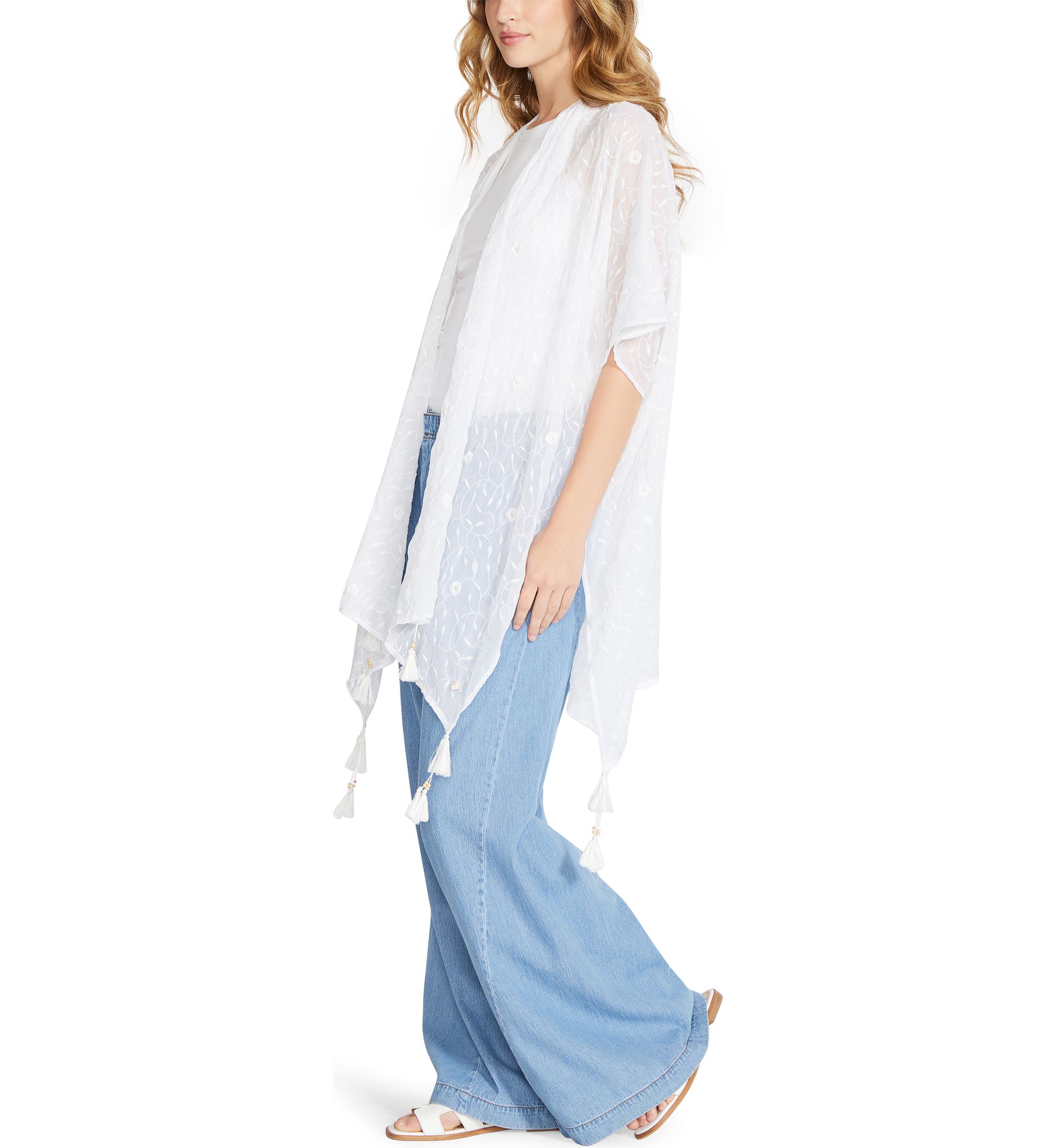 Trailing Floral Embroidery Ruana