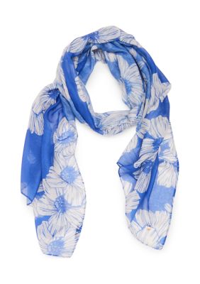 Anne Klein Women's Oversized Floral Printed Oblong Scarf, Blue