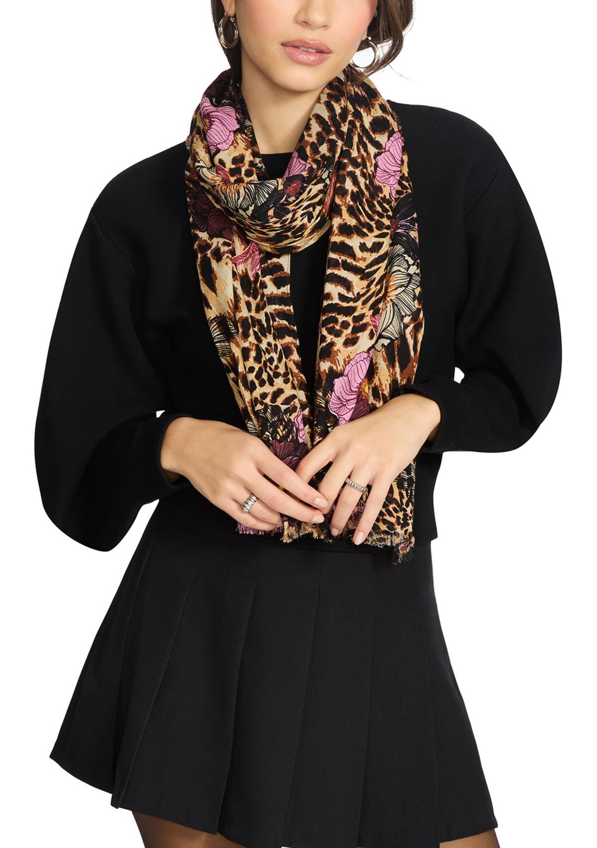 Floral Leopard Printed Oblong Scarf