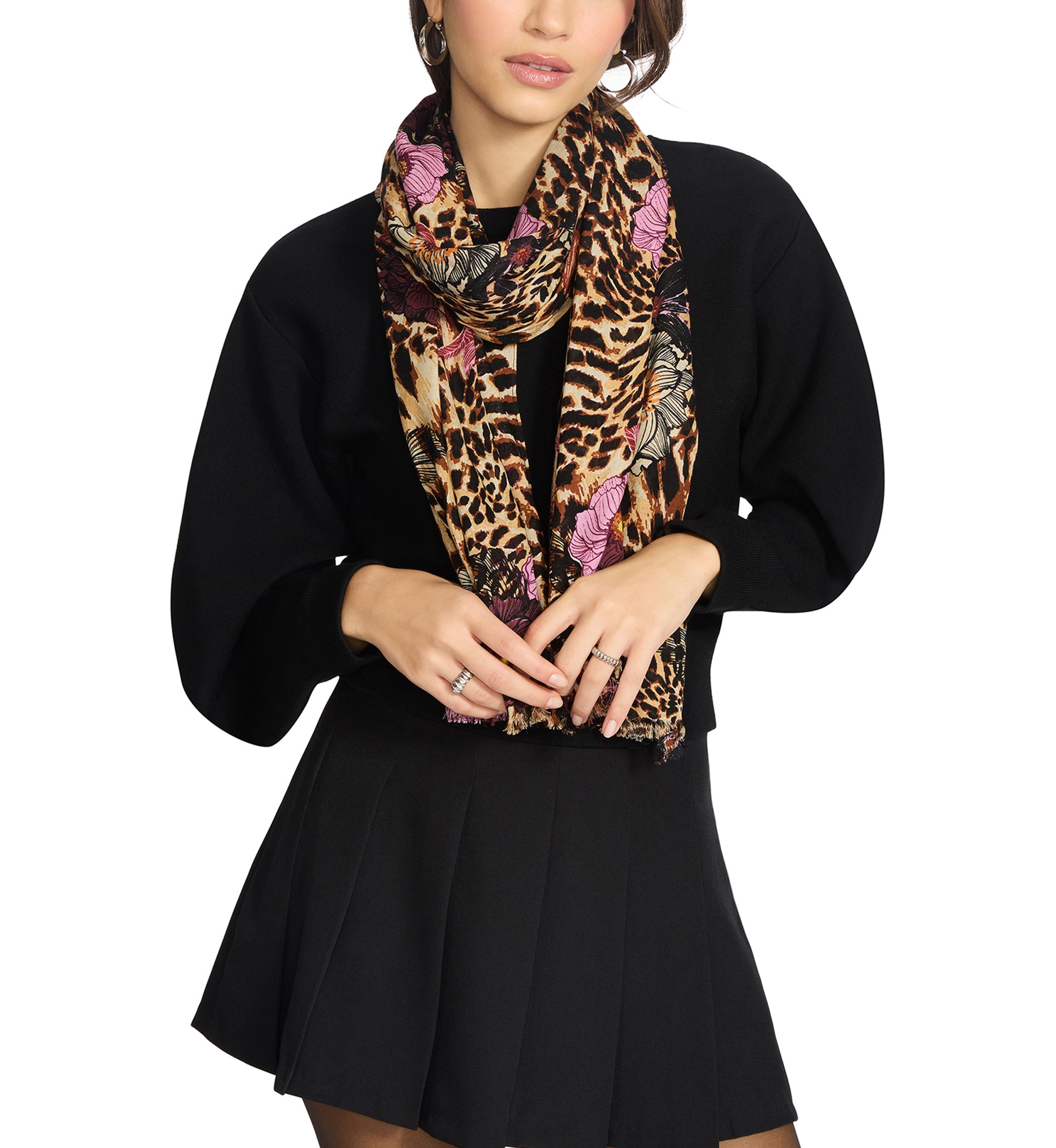 Floral Leopard Printed Oblong Scarf