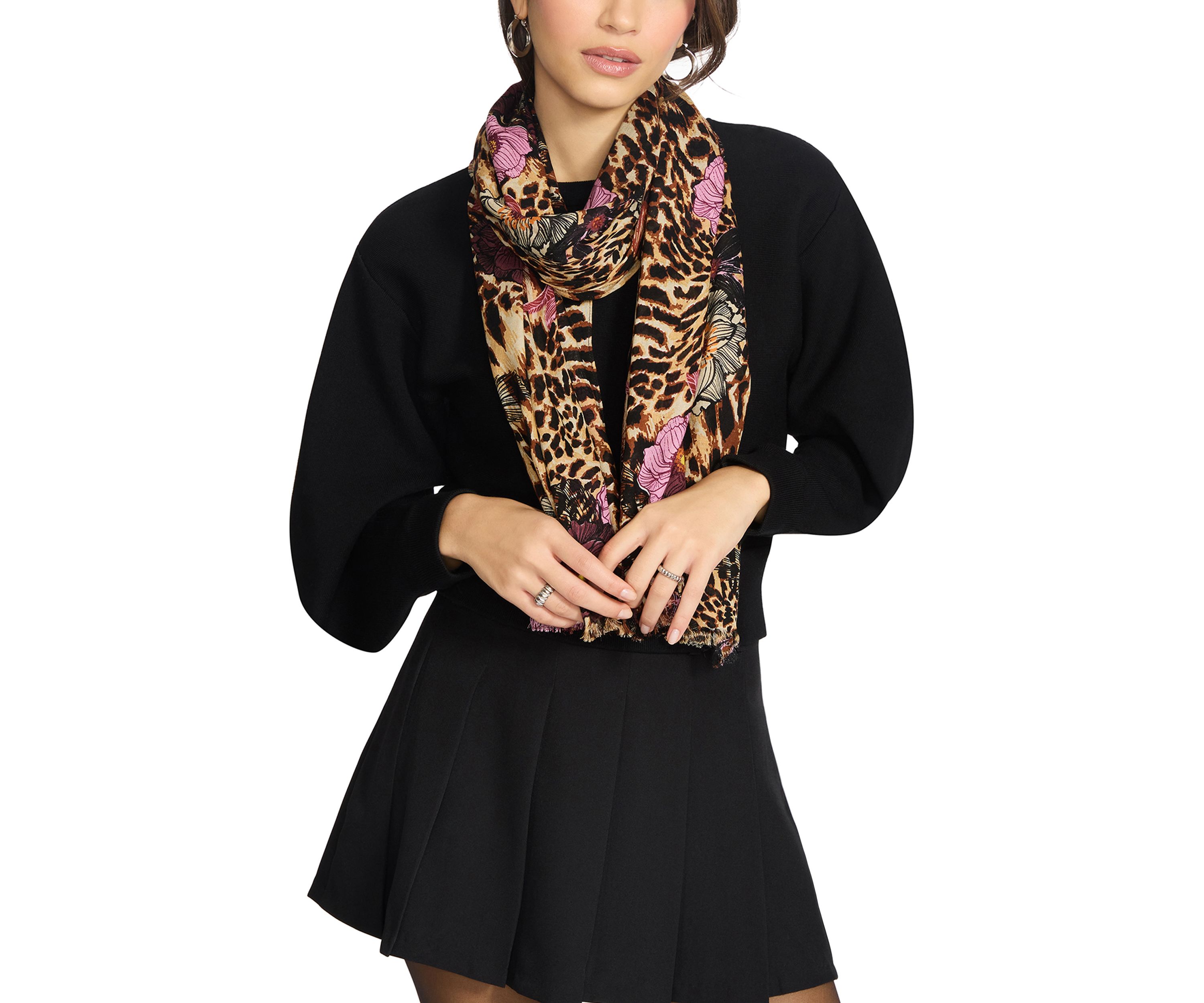 Floral Leopard Printed Oblong Scarf