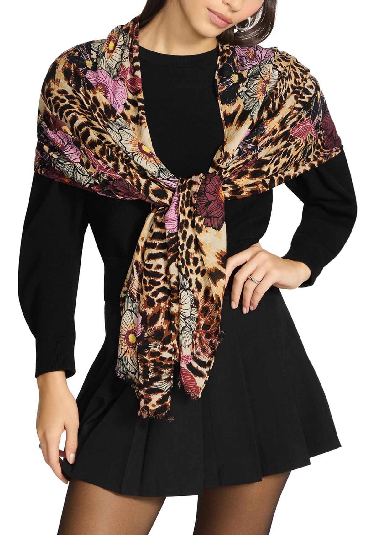 Floral Leopard Printed Oblong Scarf