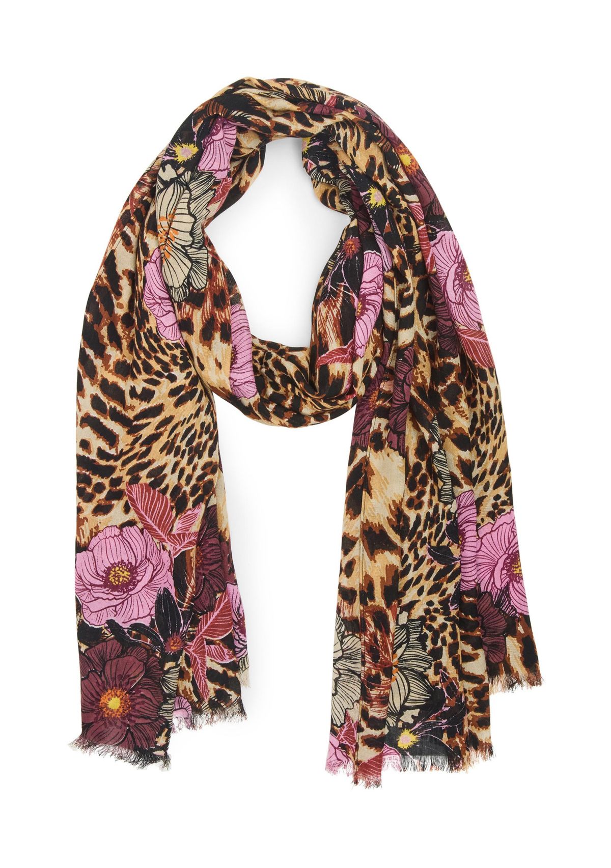 Floral Leopard Printed Oblong Scarf