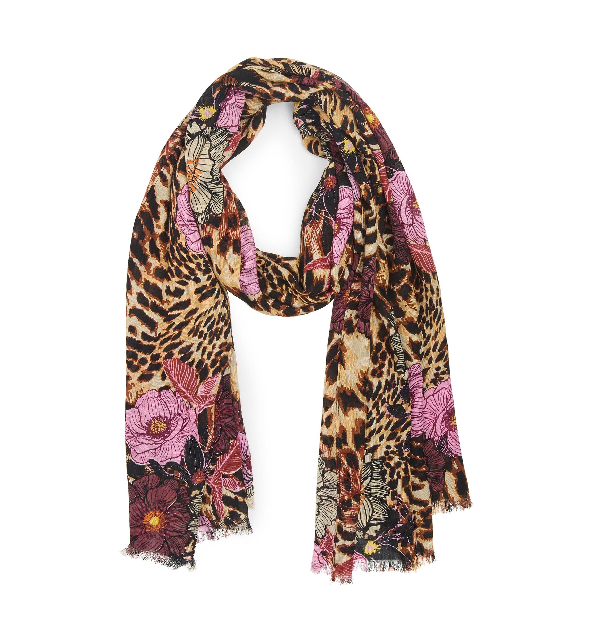 Floral Leopard Printed Oblong Scarf
