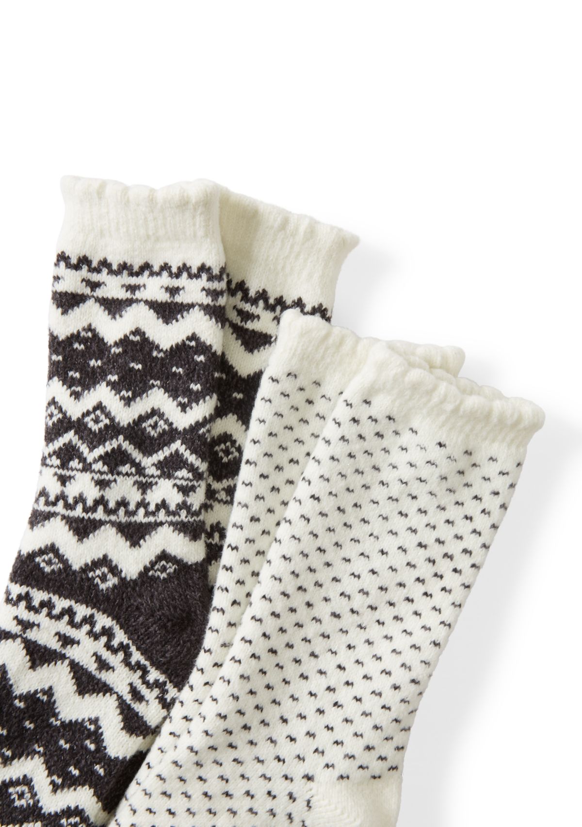 Two-Tone Boot Crew Socks with Scallop - 2-Pack