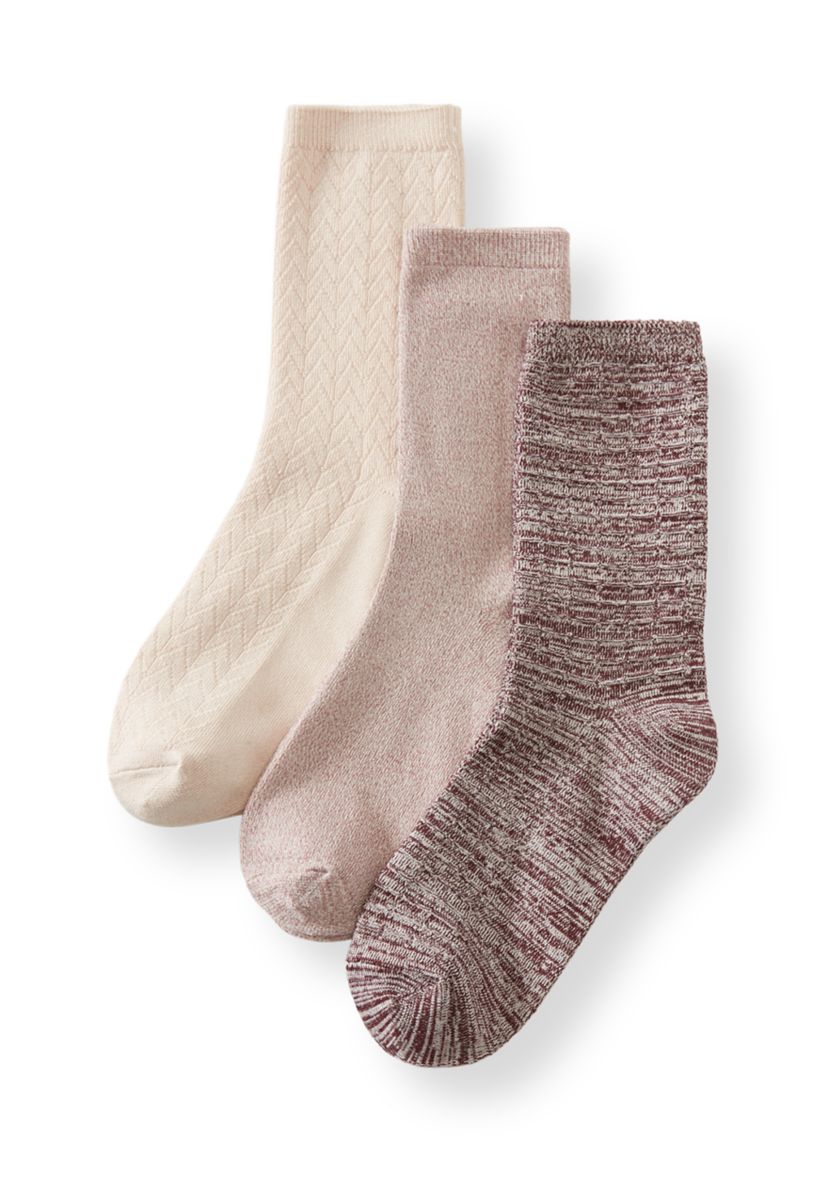 Womens Midweight Texture Crew Socks Set
