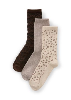 Cuddl Duds Women's Texture Mock Rib Midweight Crew Socks - 3 Pack, 9 - 11