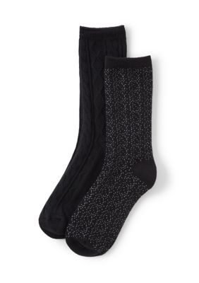 Cuddl Duds Women's Multi Birdseye Print Midweight Crew Socks, Black, 9 - 11