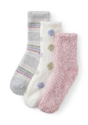 Cuddl Duds Women's Multi Striped Tweed Dot Cozy Crew Socks, 9 - 11