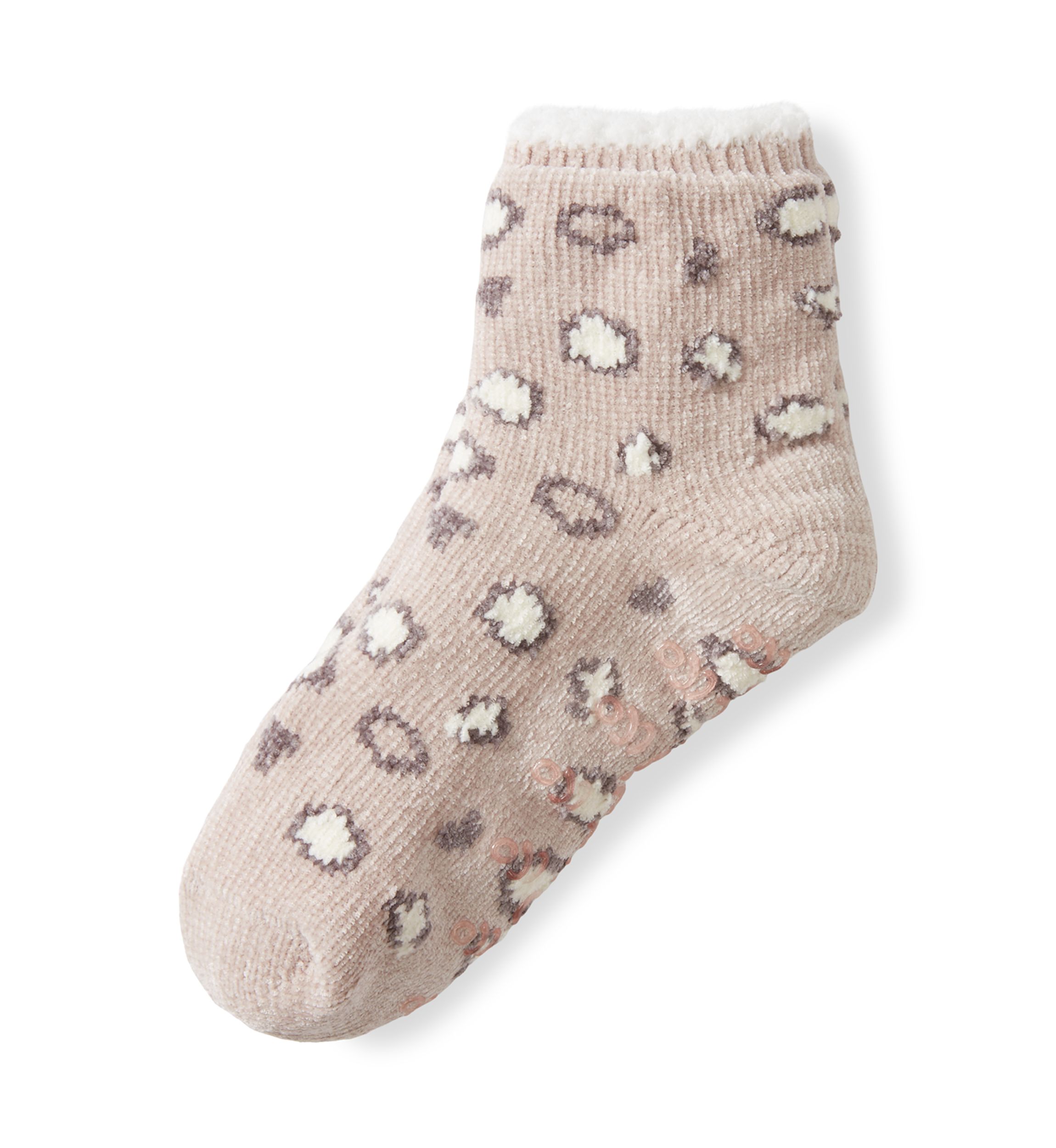 Chenille Cozy Lined Leopard Demi Crew Socks