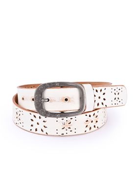 Old Trend Women's Blooming Crocus Leather Belt, White, Small