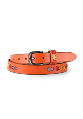 Old Trend Women's Boho Spirit Leather Belt, Orange, Small