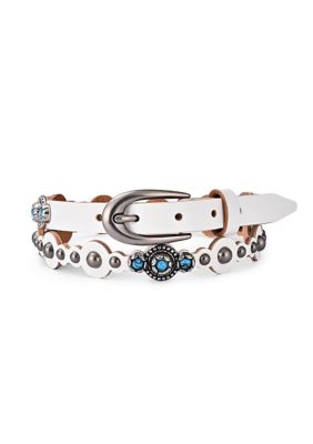 Old Trend Women's Rosa Flourish Leather Belt, White, Medium
