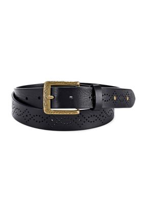 Old Trend Women's Daisy Blossom Leather Belt, Black, Large