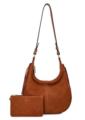 Old Trend Hydrangea Oversized Suede Shoulder Bag, Brown