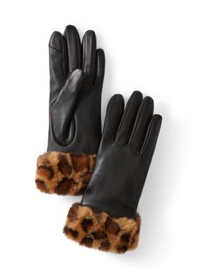 Fownes Brothers Women's Fur Trimmed Leather Gloves, Small