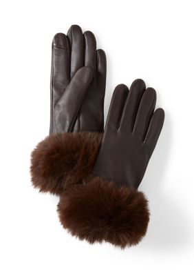 Fownes Brothers Women's Fur Trimmed Leather Gloves, Small