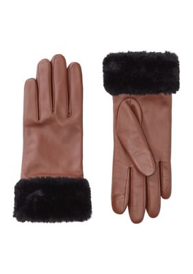 Fownes Brothers Women's Fur Trimmed Leather Gloves, Medium