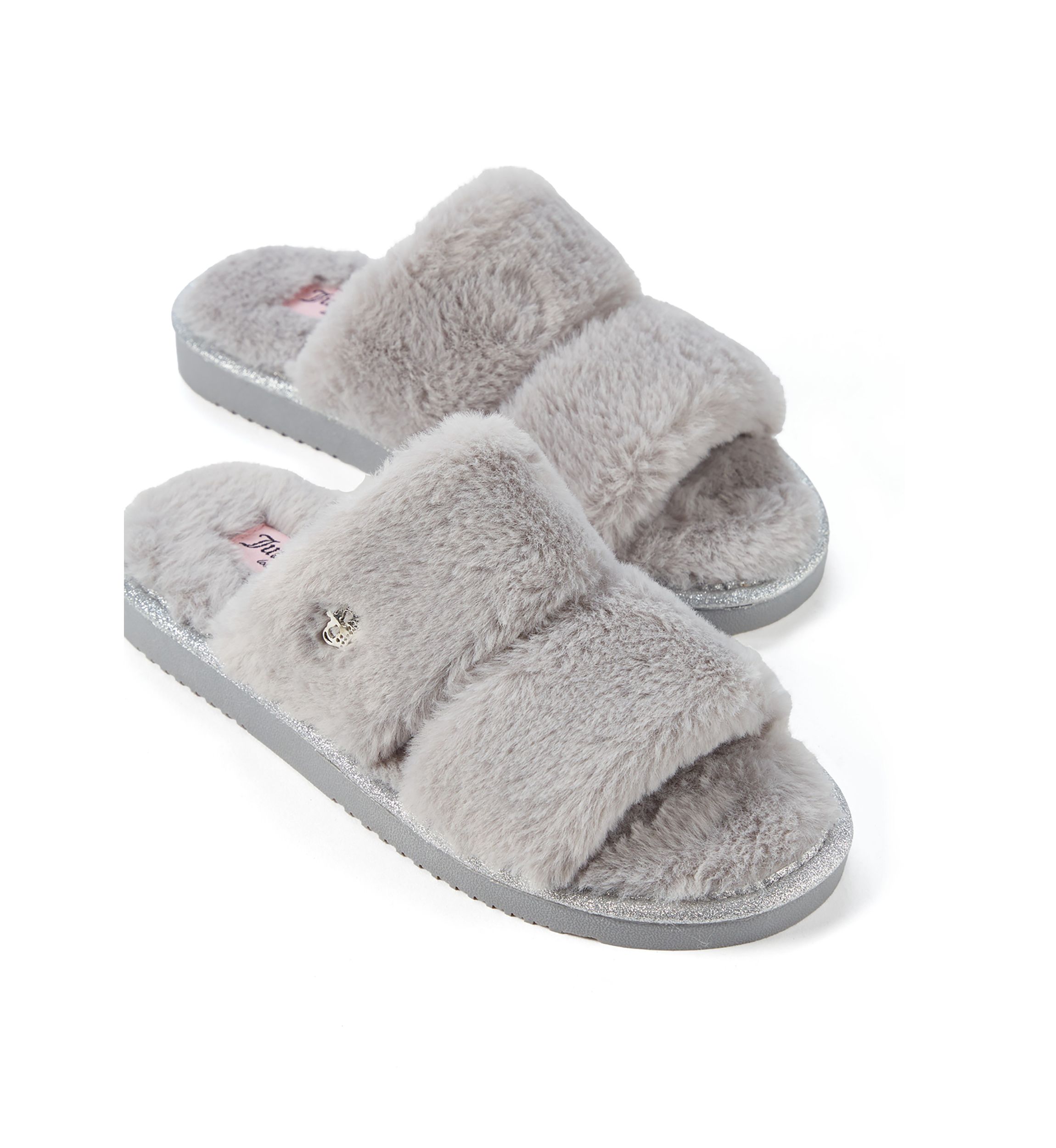 Faux Fur Double Band Slide Slippers 